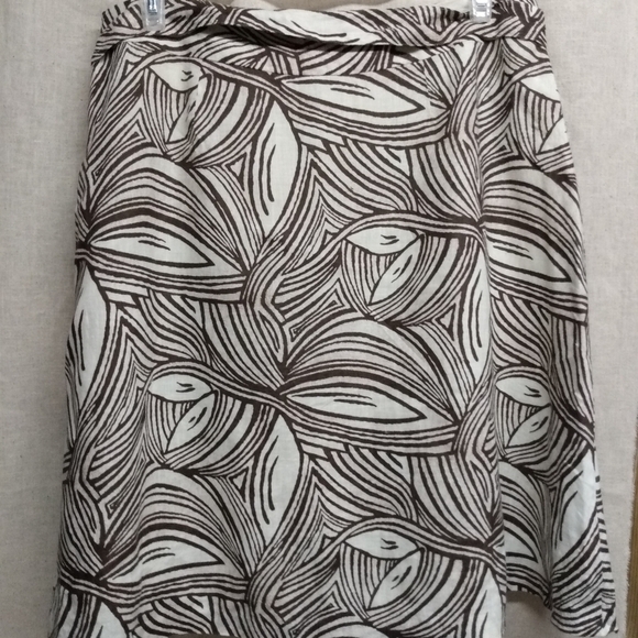 Talbots Petites  A-line Skirt, sz 16, Brown Cream,  100%linen, pre-owned - Picture 2 of 5